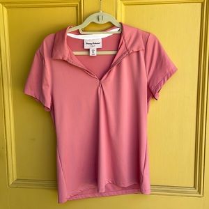 Tommy Bahama Womens Golf Polo Shirt UPF Moisture Wicking Shirt pink LARGE